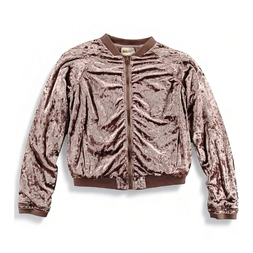 Jolt Crushed Velvet Bomber Jacket Size S Full Zip Long Sleeve Minimalist Layer